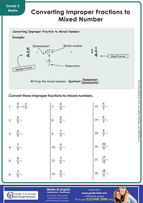 Converting Mixed Numbers to Improper Fractions