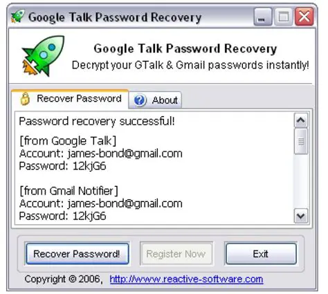 Features of Atomic Google Talk Password Recovery
