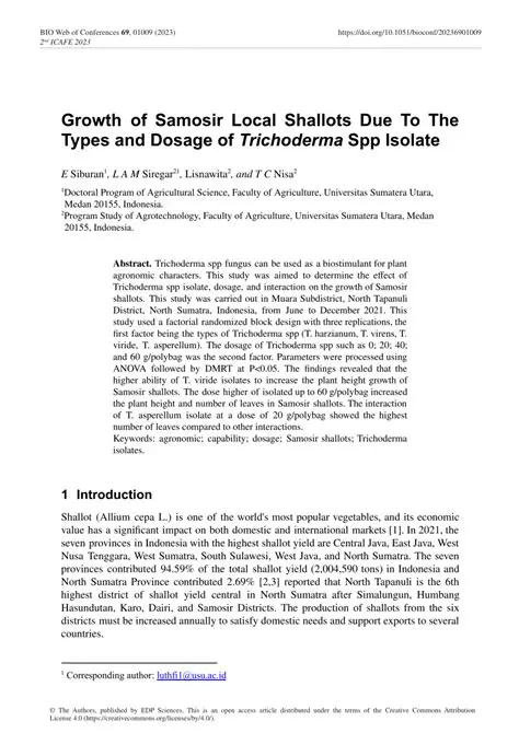 Growth and Production of Samosir Local Shallots in Various Sizes of Containers and NPK Doses
