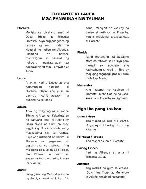 Mga Karagdagang Impormasyon Tungkol sa Kalis Florante at Laura