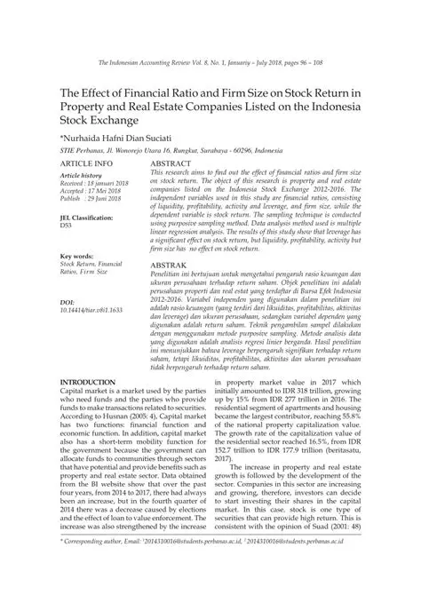 The Effect of Financial Ratios on Stock Returns in Companies Listed on the Indonesia Stock Exchange