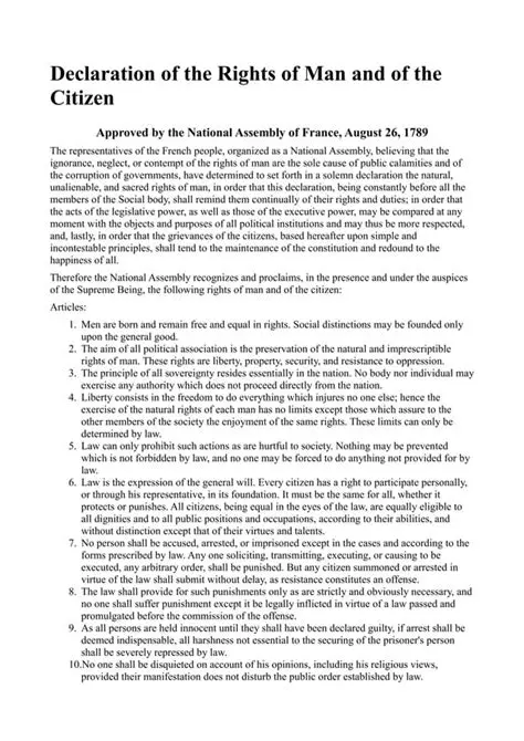 The Influence of the Declaration of the Rights of Man and of the Citizen